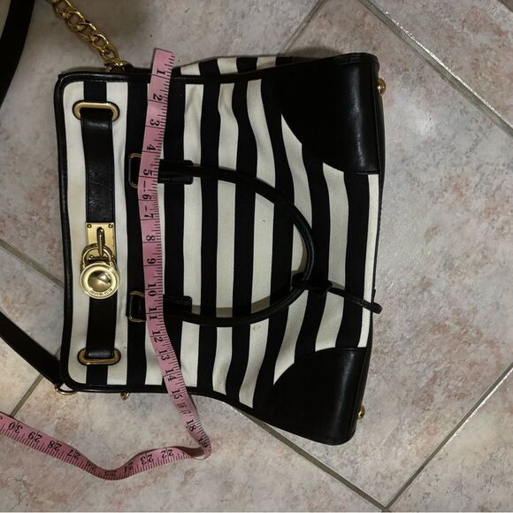 MICHAEL KORS handbag HAMILTON LARGE purse BLACK WHITE STRIPED TOTE shoulder BAG - Picture 10 of 11